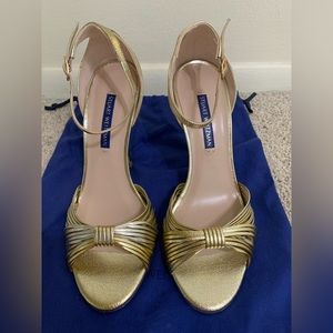 Stuart Weitzman “Paulette” Gold Metallic Leather Sandals